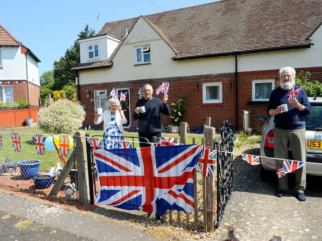From left, Marilyn Barnes (72) and her husband Raymond (74) with their neighbour Mick Toone (85).
Picture: Sarah Standing (070520-8283)