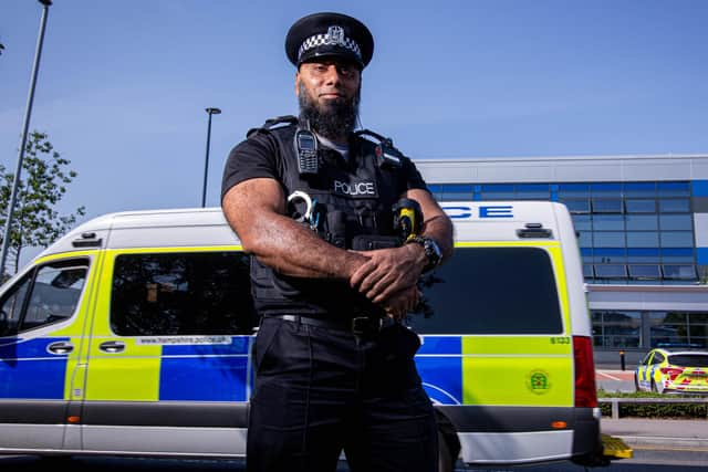 PC Khurram Masood outside Hampshire Constabulary Eastern Police Investigation Centre, Portsmouth. Picture: Habibur Rahman