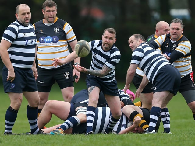 Havant's Wayne John spins the ball out of the contact area. Picture: Chris Moorhouse (jpns 220423-035)