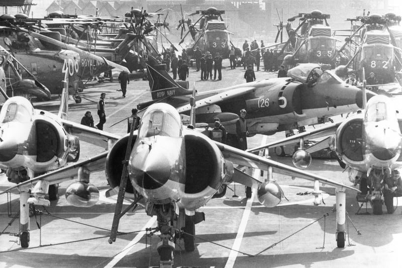 Preparations for HMS Hermes to leave Portsmouth for the Falklands PP394
