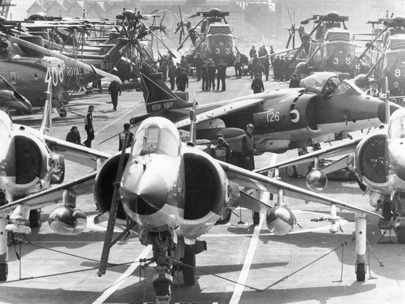 Preparations for HMS Hermes to leave Portsmouth for the Falklands PP394