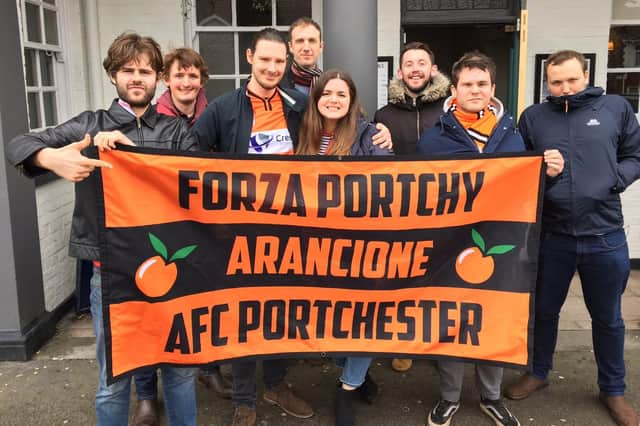 Lewis Millington, third left, with fellow members of The Arancione, the AFC Portchester supporters' group.
