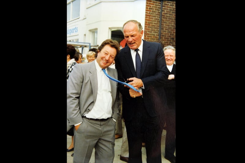(left) Frank Pearce and Henry Cooper, at the official opening of Frank's photographic studio. Retired photographer Frank Pearce was a friend of Henry Cooper. Henry opened his photographic studio in Hayling Island in 1987.