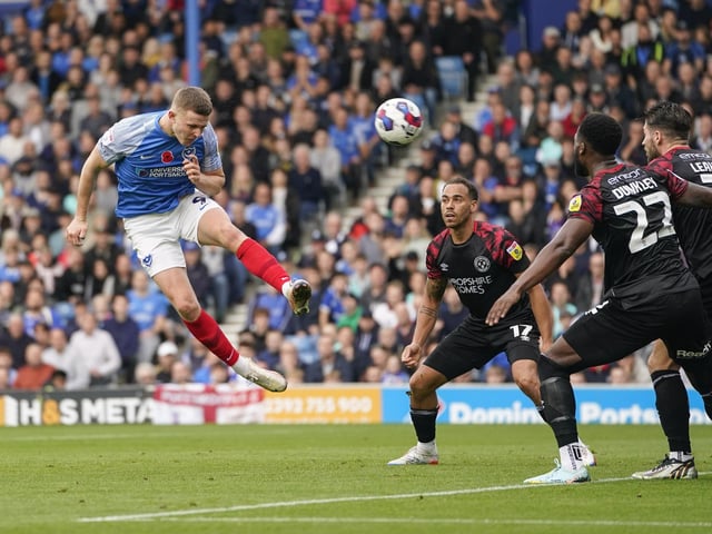 Colby Bishop heads Owen Dale's cross goalwards in the first half against Shrewsbury. Picture: Jason Brown/ProSportsImages