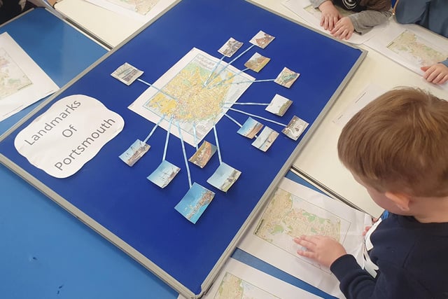 Children at Little Spinnakers Preschool learning about Portsmouth's landmarks.