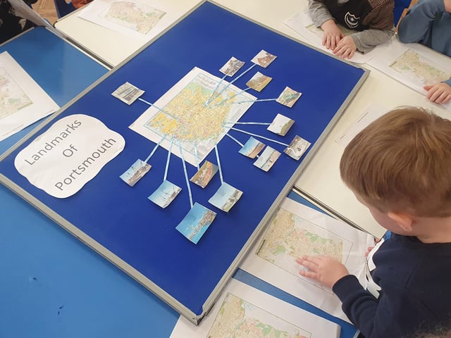 Children at Little Spinnakers Preschool learning about Portsmouth's landmarks.