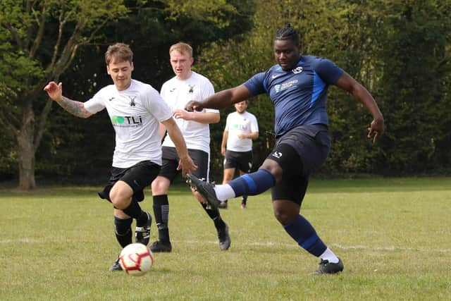 North End Cosmos' Moulay Ousman goes for goal against Wicor Mill. Pic: Kevin Shipp