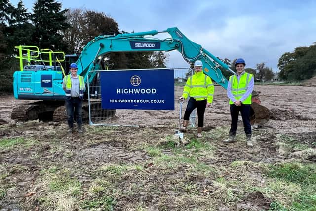 Breaking ground (left to right): Jim Faulkner (Highwood project manager), Grant Jensen (Barchester senior property development manager) and John Black (Highwood surveyor).