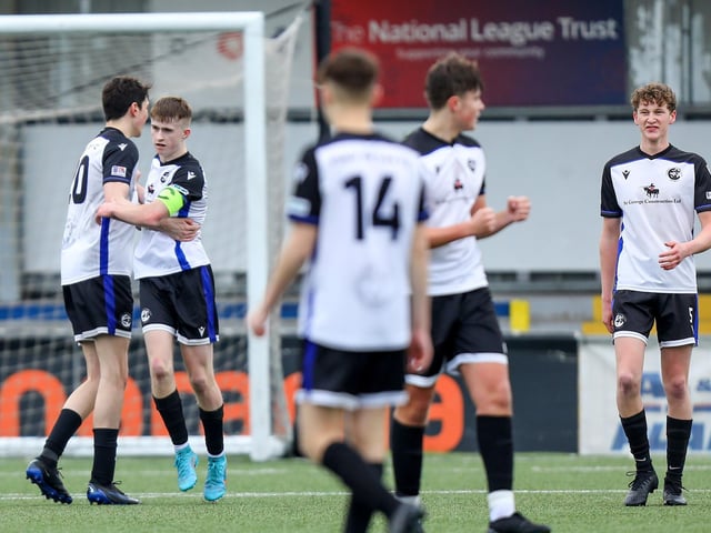Kai Kaberry, second left, has just scored Fleur's winning goal from the penalty spot. Picture: Chris Moorhouse