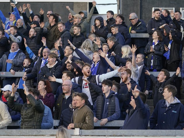 Pompey fans at the Blues' victory at the Memorial Stadium.