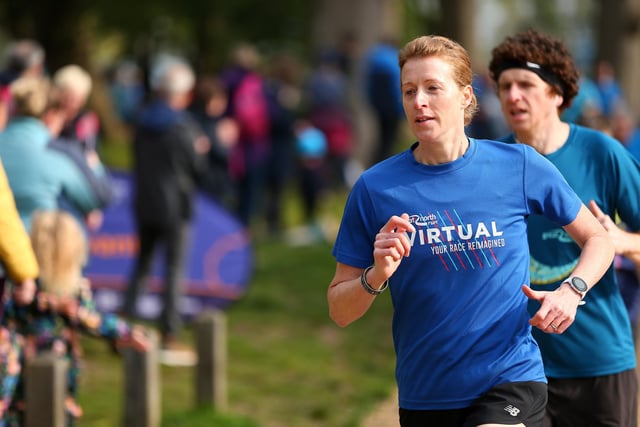 Joanne Stanford, who was first woman in the 500th Havant parkrun at Staunton Country Park on Saturday morning. Picture: Chris Moorhouse (jpns 220423-007)
