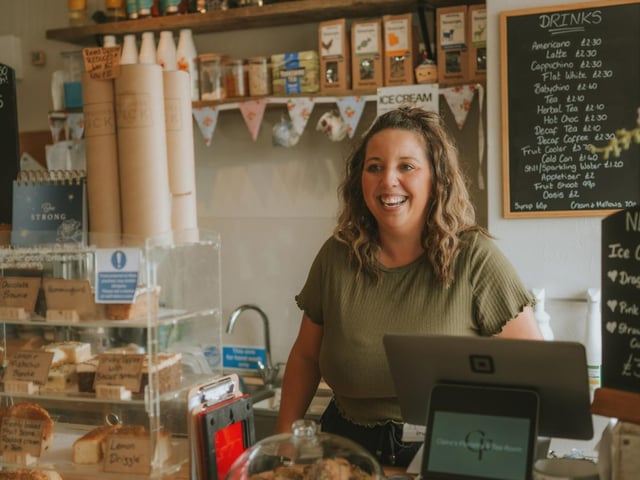 Tea Room Counter with a happy face