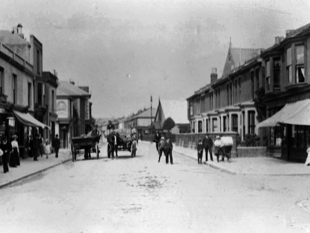 An Edwardian scene in Somers Road, Southsea, looking north. Pains Road is on the right. Picture: Barry Cox Collection.