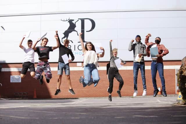 Students celebrate their GCSE results at Priory School in Portsmouth. Picture: Habibur Rahman