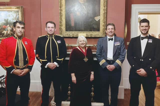 CPO David Finney-Jones, far right, with fellow military award recipients and the Worshipful Company of Educators Master, Mrs Janet Reynolds