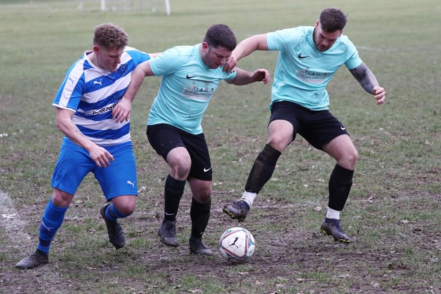 Old Boys Athletic v AC Copnor (blue/white hoops). Picture: Stuart Martin