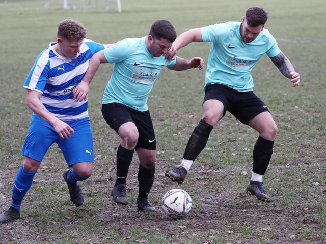 Old Boys Athletic v AC Copnor (blue/white hoops). Picture: Stuart Martin