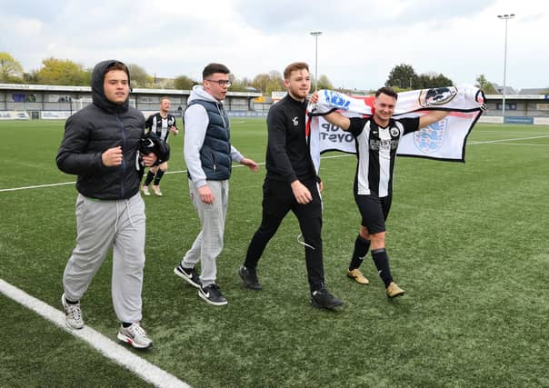 Emsworth's post-match celebration. Picture by Kevin Shipp