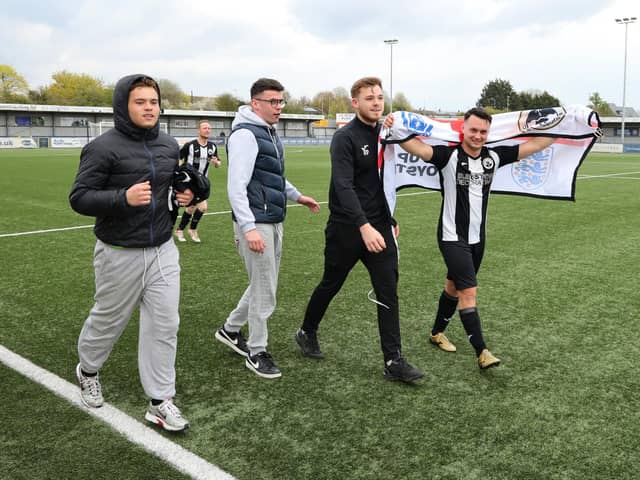 Emsworth's post-match celebration. Picture by Kevin Shipp
