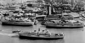 Three carriers in Portsmouth at the same time. Seen in Portsmouth Harbour in February 1989 are HM Ships Invincible, Ark Royal  and Illustrious. Picture: Terry Pearson collection