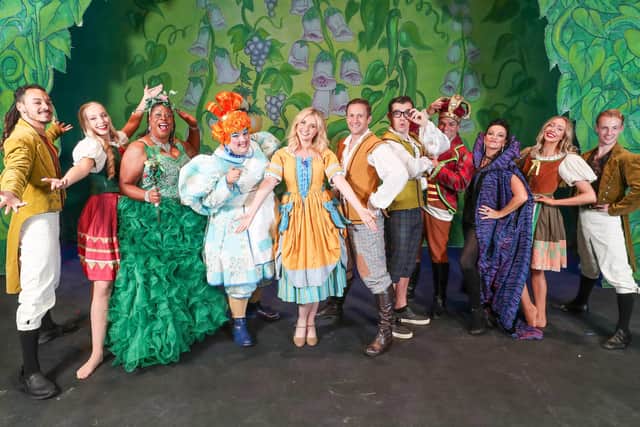 Amy Hart centre, with her fellow cast members in Jack and the Beanstalk at The Kings Theatre. Picture: Stuart Martin (220421-7042)