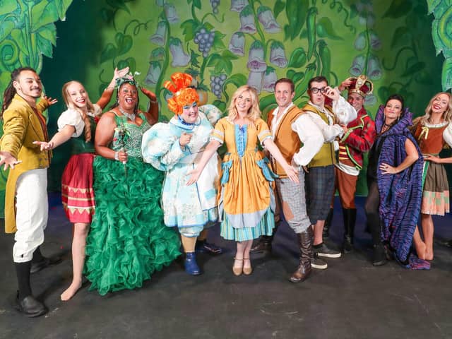 Amy Hart centre, with her fellow cast members in Jack and the Beanstalk at The Kings Theatre. Picture: Stuart Martin (220421-7042)