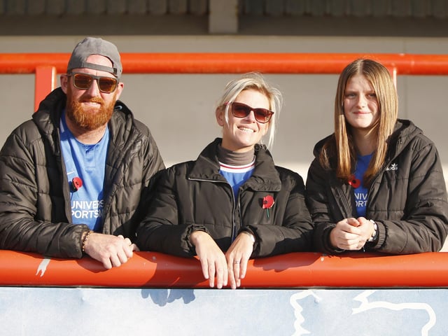 Portsmouth fans during the EFL Sky Bet League 1 match between Morecambe and Portsmouth at the Globe Arena, Morecambe, England on 12 November 2022.