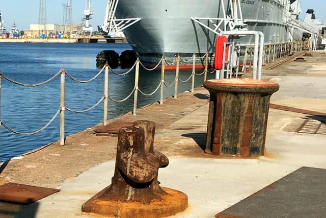 A fairlead of a different design in Portsmouth Naval Base. Picture: Roy Brewster