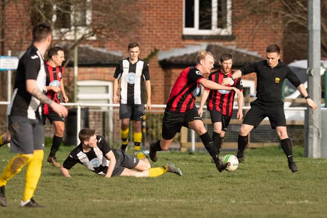 Dan Eldred in possession for Locks Heath against Hayling. Picture: Keith Woodland