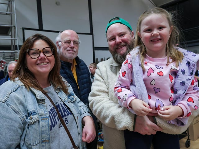 Maria and Craig Eves with Ida, 5, and Ida's grandfather, Paul Davis at the Christmas Fayre at HTC Christmas Fayre 2024 Picture: Chris Moorhouse (161124-50)