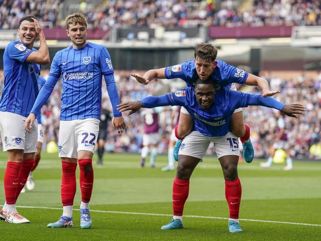 Goalscorer Callum Lang celebrated his 42nd-minute opener with Christian Saydee at Burnley