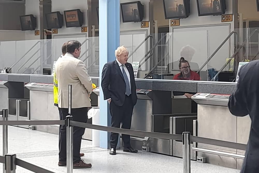 Boris Johnson in Southampton Airport, Eastleigh, at midday today (May 4, 2022). He planned to meet the MP for Eastleigh, Paul Holmes. Picture: David George.