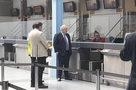 Boris Johnson in Southampton Airport, Eastleigh, at midday today (May 4, 2022). He planned to meet the MP for Eastleigh, Paul Holmes. Picture: David George.