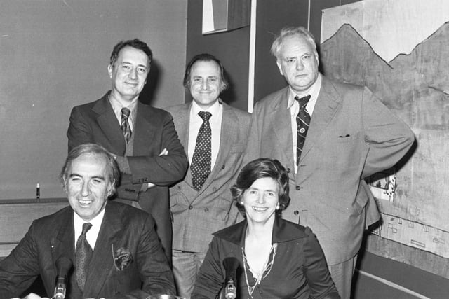 The Radio 4 "Any Questions" broadcast team came to Hylton Red House Junior School in 1978. The panellists were, left to right: Roderick MacFarquhar, MP; David Jacobs, the chairman; astronomer and TV personality Patrick Moore. Seated: Norman St John Stevas, MP; and Professor Dorothy Wedderburn. Did you get to see them?