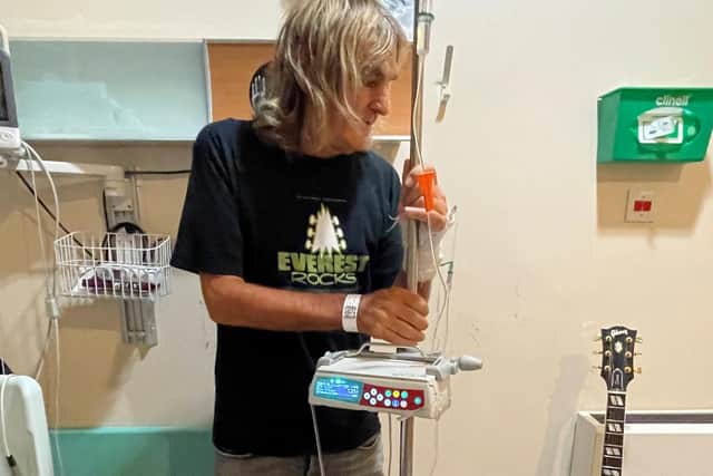 Mike Peters of The Alarm during his time in hospital, 2022. Picture by Jules Peters
