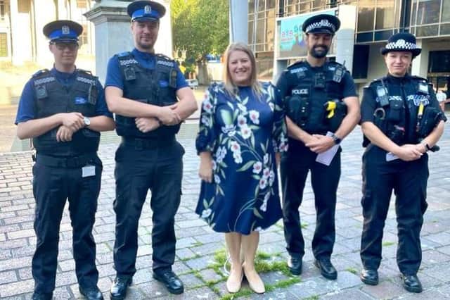 PCC Donna Jones with the Portsmouth Neighbourhood Policing Team (NPT) at last weekend's ceremony in Guildhall Square