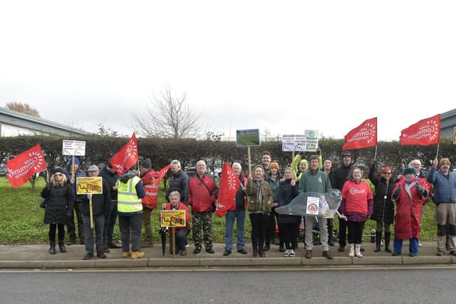 A protest against Southern Water took place on Thursday, November 24, outside the firm's Budds Farm Water Treatment plant in Southmoor Lane, Havant.

Picture: Sarah Standing (241122-6926)
