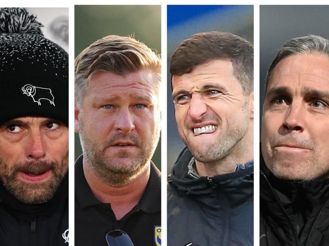 From left: Paul Warne, Karl Robinson, John Mousinho and Michael Duff