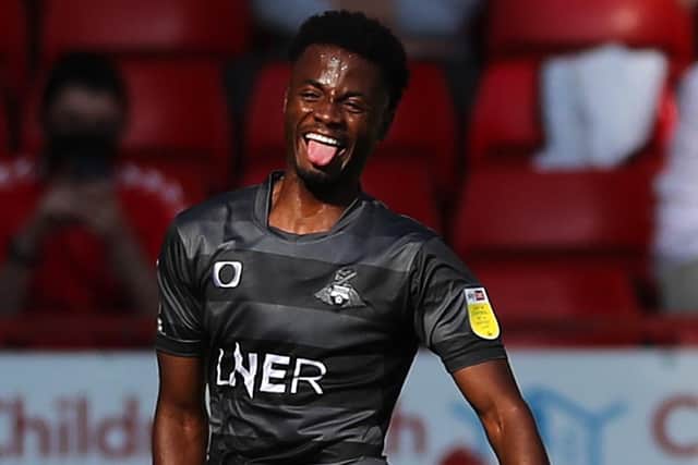 Pompey triallist Madger Gomes celebrates scroing for his previous club Doncaster. Picture: James Chance/Getty Images