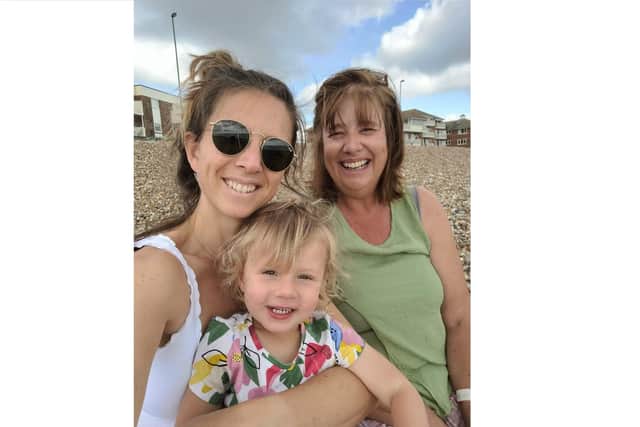 32-year-old Heidi Clevett, from Southsea, will be walking the Isle of Wight coast this April in memory of her mother, Elaine Clevett, from Littlehampton.
Pictured Heidi, Ivy and Elaine.