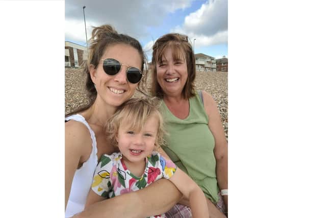 32-year-old Heidi Clevett, from Southsea, will be walking the Isle of Wight coast this April in memory of her mother, Elaine Clevett, from Littlehampton.
Pictured Heidi, Ivy and Elaine. 