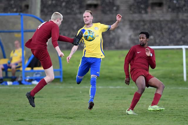 Meon Milton (yellow/blue) v Burrfields
Picture: Neil Marshall