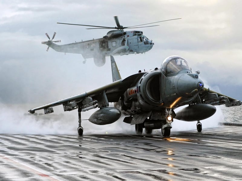 HMS Ark Royal GR9 Harriers from 800 Naval Air Squadron and 1(F) Squadron Royal Air Force launched off the deck for the last time. They had embarked 5 days previously prior to ARK ROYAL paying a visit to Newcastle, the place of her birth. This will be the last time that the deck of the ship will see fast jets, as she is to be decommissioned. Picture: Petty Officer Airman (Photographer) Ray Jones.