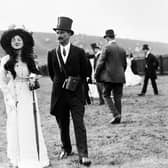 circa 1909: Captain Hanky and Miss Millicent James at a race meeting in Goodwood.  (Photo by W. G. Phillips/Phillips/Getty Images)