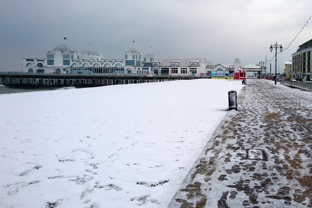 Beast from the East 2. Snow on the 18th March at South Parade Pier, Southsea. Picture: Patricia McCardle