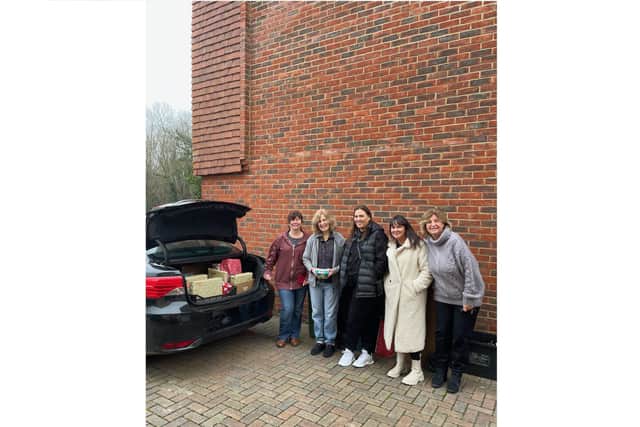 Left to right: Nancy Middleton, a volunteer from Care for Calais, Katy Tracey, organiser Jeanette Warren and Caroline Carty