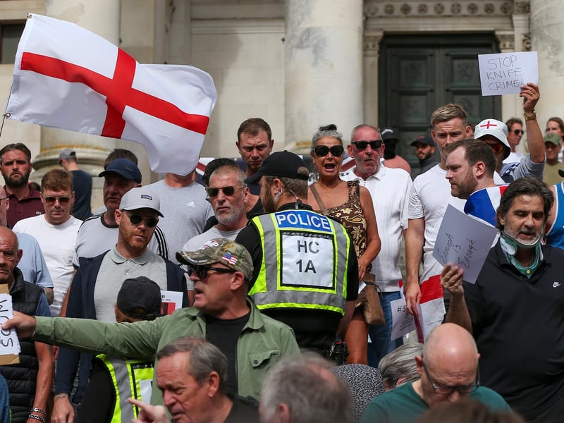 Protestors at Guildhall Square, Portsmouth. Picture: Chris  Moorhouse (030824-20)