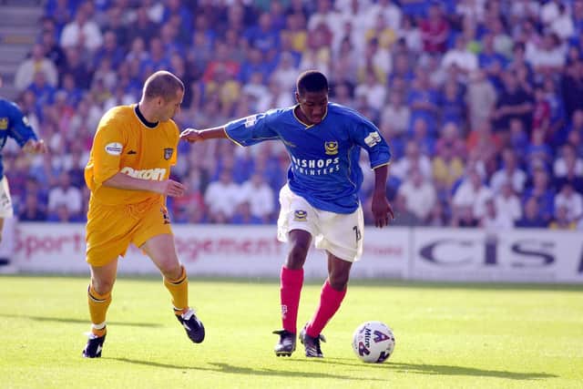 Courtney Pitt, seen here against Grimsby in August 2001, made 41 appearances for Pompey after joining from Chelsea. Picture: Allan Hutchings