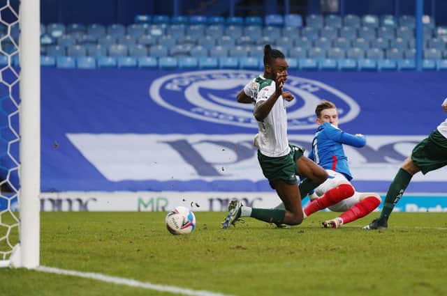 Substitute Ronan Curtis initiates Pompey's late, late fightback to claim a 2-2 draw against Plymouth. Picture: Joe Pepler
