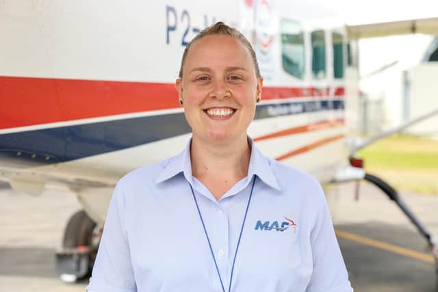 Siobhain Cole worked with the Mission Aviation Fellowship Papua New Guinea Ground Operations team to deliver 28,000 mosquito nets to remote communities. Picture: Annelie Edsmyr/MAF.